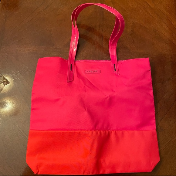 NWT Lancome Makeup Orange and Pink Lined Large Canvas Tote Bag - Picture 3 of 9